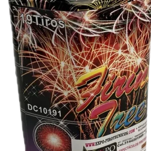 Torta pirotécnica de 19 tiros con efectos multicolor para shows nocturnos.