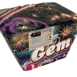 Fuegos artificiales tipo torta con 49 disparos y efectos estrellados.