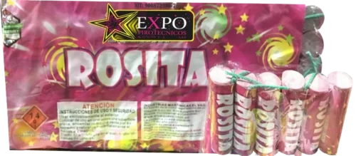 Rosita Rosada pirotécnica giratoria con chispa brillante y efecto en espiral.