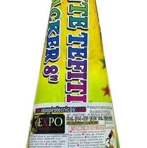 Volcán pirotécnico de 8 pulgadas con chorro brillante y efectos visuales impactantes.