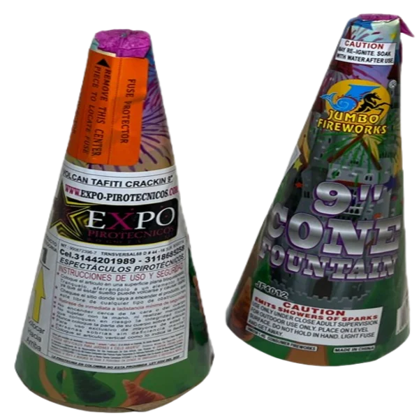 Volcán pirotécnico Tefitti de 9 pulgadas con chispas ascendentes y efecto brillante prolongado.