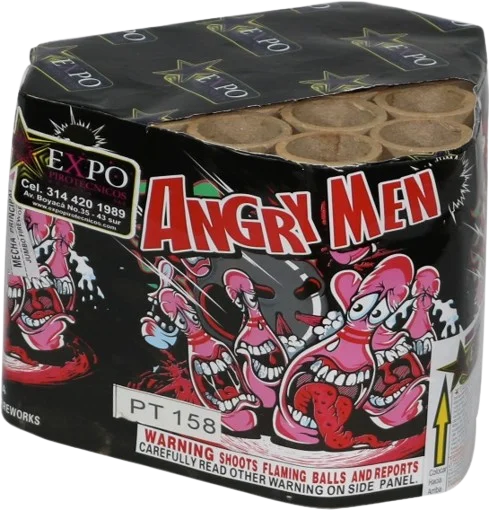 Torta Angry Men de 25 tiros con estallidos agresivos y destellos brillantes.